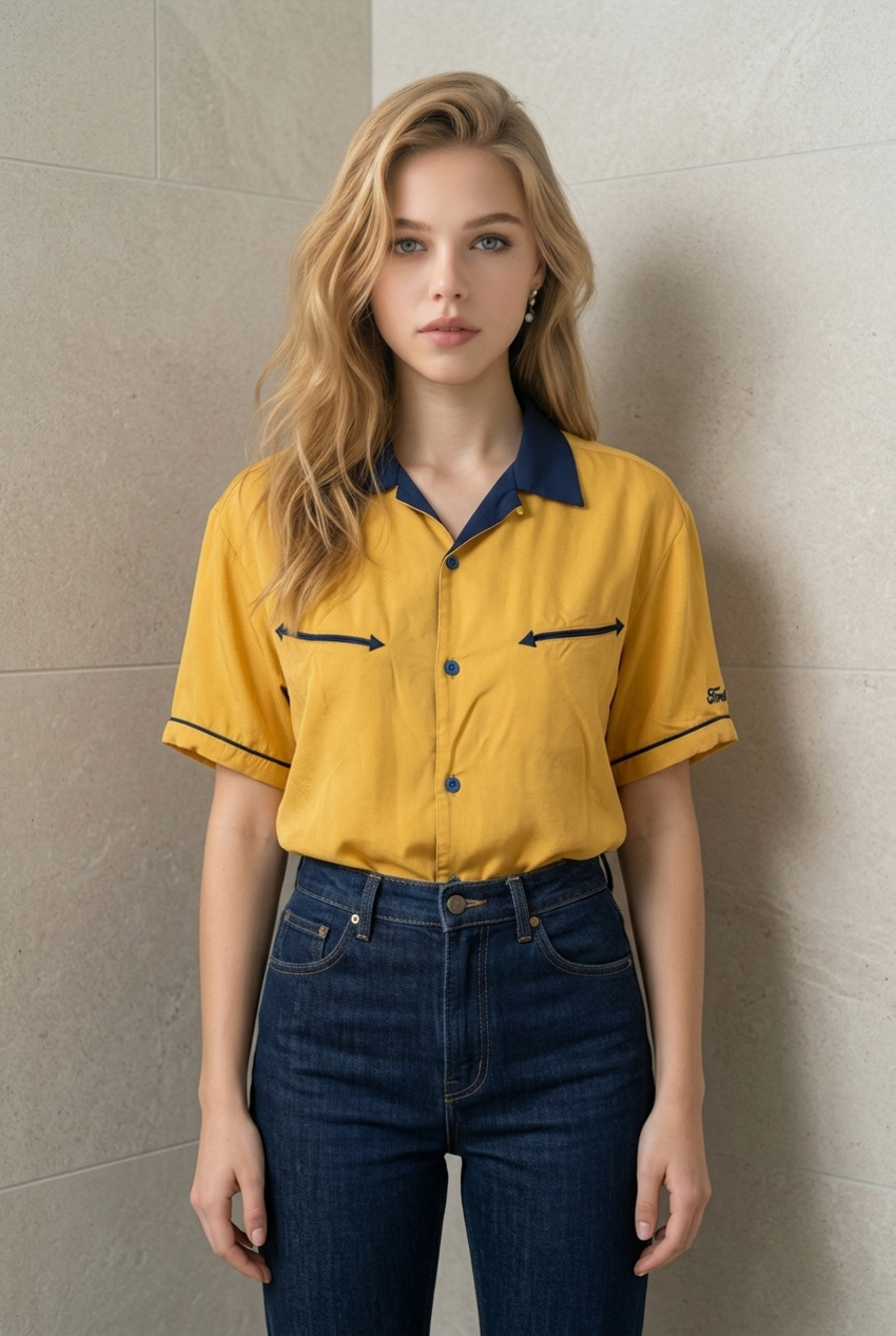 Ford PacSun Sunset Yellow Woven Camp Bowling Shirt size Medium